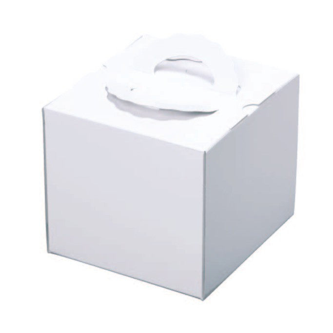 8-3/8 x 8-3/8 x 7" White Cake Box with Handle (178TD6)